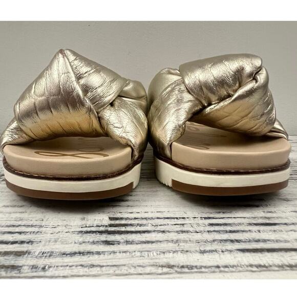 Sam Edelman Women’s Sz 5 Agatha Puffy Knot Slip On Sandals, Gold Slide - Picture 4 of 12